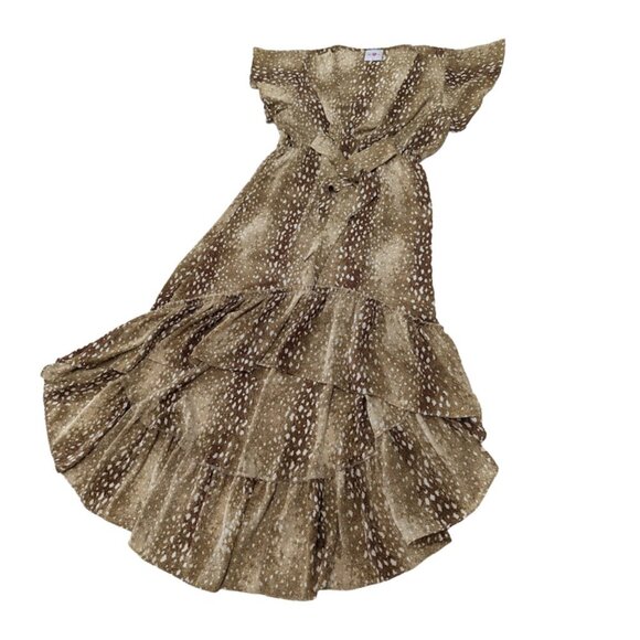 Buddy Love High-Low Ruffle Hem Dress Brown Animal Print Flutter Sleeve Western - Picture 6 of 12